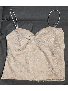 NWT Wild Fable XXS Cream Floral Lace Corset Cami Crop Top Coquette